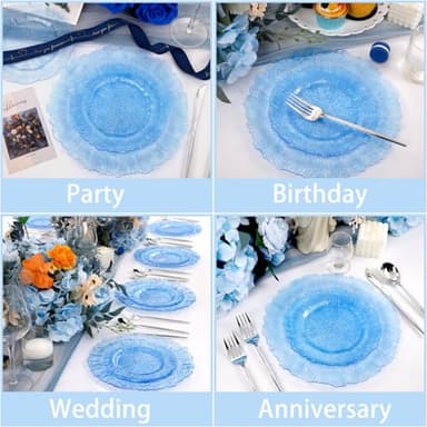 U-QE 60PCS Clear Blue Plates - Blue Plastic Plates Disposable&Reusable - Heavy Duty Plastic Plates for Party&Wedding Including 30 Dinner Plates 10" & 30 Appetizer Plates 7" - Image 4