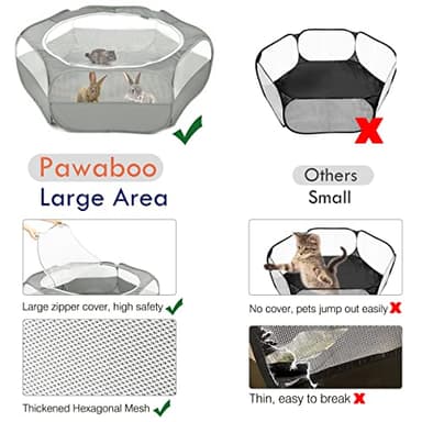 Pawaboo Small Animals Playpen, Waterproof Small Pet Cage Tent with Zippered Cover, Portable Outdoor Yard Fence with 3 Metal Rod for Chick/Kitten/Puppy/Guinea Pig/Rabbits/Hamster/Chinchillas,Light Gray - Image 3