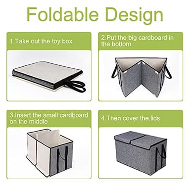 YOLOXO Large Kids Toy Box Chest Storage organizer with Double Flip-Top Lid - Collapsible Sturdy Toy Organizers And Storage Bins With Big Handles For Nursery, Playroom, 26.8"x13.8"x16"(Grey) - Image 6