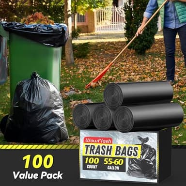 100 Count 55-60 Gallon Trash Bags, Sturdy & Tear-Resistant Commercial Can Liners 55 Gallon, Large Garbage Bags, Large Black Trash Bags for Commercial, Lawn and Leaf Bags - Image 2