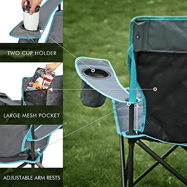 VILLEY Double Camping Chair, Extra Wide Loveseat, Heavy Duty Padded Camping Couch, Portable Folding Camp Chair w/Carry Bag, Steel Frame, Cup Holders for Camping Lawn Picnic Sports, Supports 500 LBS - Image 6