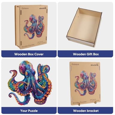 Qiuenisray Wooden Puzzles for Adults, Octopus Ocean Jigsaw Puzzles 200 Pieces Unique Animal Adult Puzzles, Irregular Wood Puzzles Creative Gift for Adults and Kids Family Game (11.2x11.2 in) - Image 7