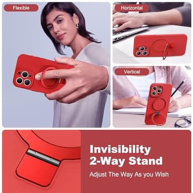 SKYLMW Designed for iPhone 15 Pro Max Case with Magnetic Invisible Stand Compatible with Mag-Safe Military Drop Tested Shockproof Silicone Phone Cases for Women Men 6.7'', Red - Image 2