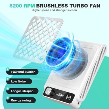Rechargeable Nail Dust Collector, 980PA Portable Cordless Nail Vacuum Dust Collector Fan with Filter Papers (30 Pcs) for Acrylic Nail Polishing & Manicure Pedicure at Nail Salon & Home - White - Image 6