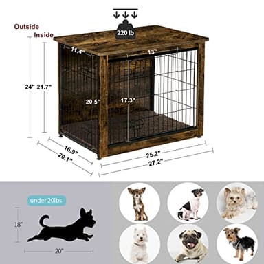 DWANTON Dog Crate Furniture with Cushion, Wooden Kennel Table with Double Doors, Indoor Dog House, Small/Medium/Large/Extra Large Size, 27.2" L, Rustic Brown - Image 4