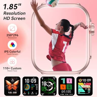 Smart Watch for Men Women, 1000mAh Battery 100-Day Standby Time, 1.85" HD Screen Fitness Tracker, 110+ Sport Modes, IP68 Waterproof, Heart Rate/Sleep Monitor, Fitness Watch for Android/iOS (Pink) - Image 5