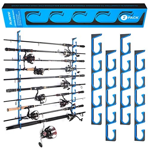 PLUSINNO H5 Horizontal Fishing Rod/Pole Holders for Garage, Wall or Ceiling Mounted Fishing Rod Rack, Aviation Aluminum Fishing Pole Holder Holds up to 10 Rod or Combos or Nets Storage Racks - Image 1