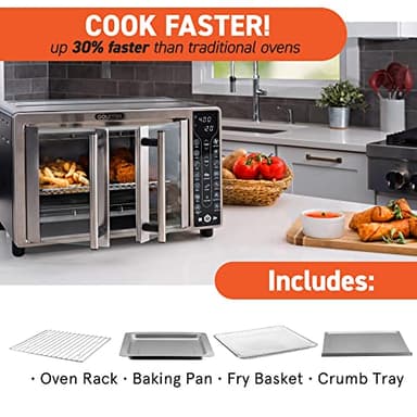 Gourmia Toaster Oven Air Fryer Combo 17 cooking presets 1700W french door digital air fryer oven 24L capacity accessories, convection rack, baking pan tray recipe book GTF7655,Large,Stainless Steel - Image 6