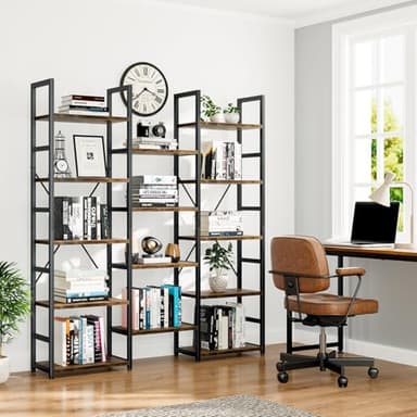 NUMENN Triple Column 5 Tier Bookshelf, Bookcase with 14 Open Display Shelves, Adjustable Rustic Industrial Style Book Shelves, Modern Bookshelves for Bedroom, Living Room and Home Office, Vintage - Image 7