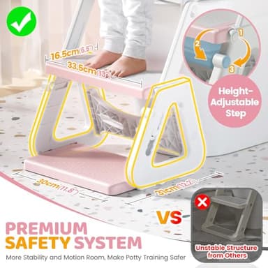Orzbow Potty Training Seat, 2-IN-1 Toddler Potty Training Toilet with Step Stool, Stability Toilet Seat for Boys Girls with Splash Guard and Anti-Slip Pad, Adjustable Ladder & Potty Seat Height, Pink - Image 2
