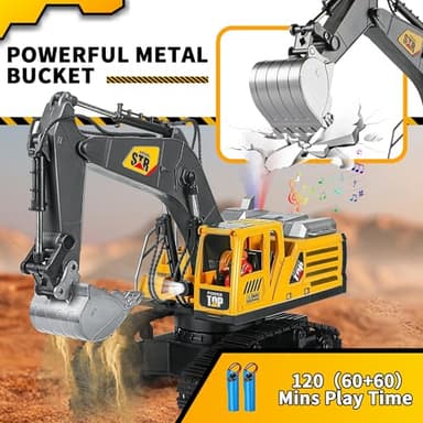 FUYLE Remote Control Excavator Construction Toy, 14 Channel 2.4Ghz RC Digger with Simulating Real Engine Spray, 680° Rotation, Metal Shovel, Lights and Sounds, Christmas Birthday Gift for Boys Kids - Image 4