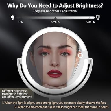 Makeup Mirror with Lights,20X Magnifying Mirror with Light and Touch Switch,Vanity Mirror with 3 Color Light and 80 LEDs,2-Sided Lighted Magnified Mirror 8.8 Inches - Image 6