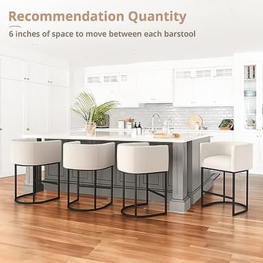 LUE BONA 27" H Counter Height Bar Stools Set of 3, Modern Barrel Counter Stools with Backrest and Arms, Black Metal Frames, Linen Fabric Upholstered Accent Barstools for Kitchen Island, Beige - Image 7