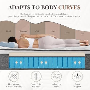 Queen Mattress, 12 Inch Queen Size Hybrid Mattresses in a Box, Medium Feel Foam and Individual Pocket Springs, Fiberglass Free Bed Mattress, Extra Edge Support, Pressure Relief, CertiPUR-US - Image 6