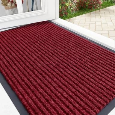OLANLY Front Door Mat Indoor Outdoor Entrance, Waterproof Heavy Duty Doormat, Fade Resistant, Low Profile, Easy Clean Patio Porch Welcome Floor Mats for Entry, 29.5x17, Wine Red - Image 1
