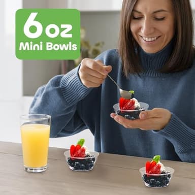 JoyServe Clear Mini Plastic Bowls - (Bulk 100 Pack) 6 Oz Disposable Premium Hard Plastic Dessert Bowls for Serving, Weddings, Catering, Parties, Salsa, Home or Event Party Supplies - Image 3