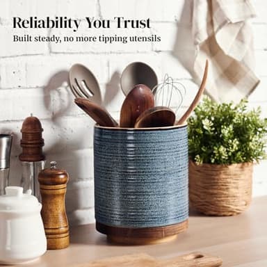 DOWAN 360° Rotating Extra Large Cooking Utensil Holder, 7.6" Kitchen Utensil Holder for Countertop, Utensil Crock for Farmhouse Kitchen Decor, Ceramic Stable Utensil Caddy, Blue - Image 6