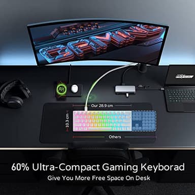 RK ROYAL KLUDGE RK61 60% Gaming Keyboard, Wired RGB Mechanical Keyboard with No-Conflict 61 Keys, Hot Swappable PC Game Keyboard for Windows Mac, Quiet Red Switch-White - Image 6