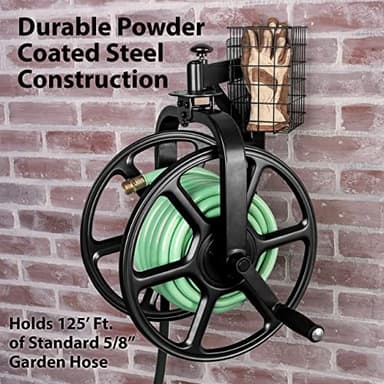 Liberty Garden 712-B Single Arm Navigator Multi-Directional Garden Hose Reel, Holds 125-Feet of, 5/8-Inch, Black - Image 8