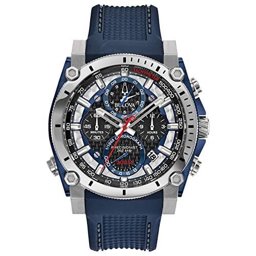 Bulova Men's Precisionist Stainless Steel 8-Hand Chronograph with Blue and Red Accents with Blue Polyurethane Strap Style: 98B315 - Image 1