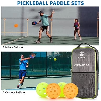 XS XSPAK Pickleball Paddles, Carbon Fiber Surface, Polymer Honeycomb Core, Soft Cushion Grips, Pickleball Set of 2 with 4 Balls and 1 Pickleball Bag - Image 3