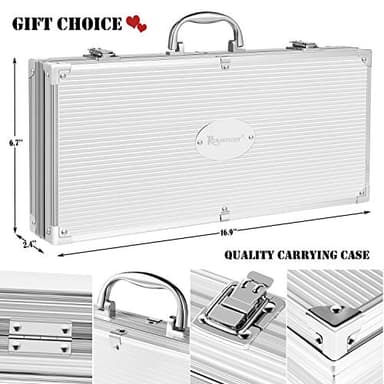 ROMANTICIST 30pcs BBQ Grill Tool Set for Men Dad, Heavy Duty Stainless Steel Grill Utensils Set, Non-Slip Grilling Accessories Kit with Thermometer, Mats in Aluminum Case for Fathers Day Black - Image 6