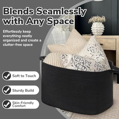 Goodpick Extra Large Storage Basket, 23.6" x 15.7" x 13.8" Rectangle Cotton Rope Basket for Blankets, Pillows, Toys, Woven Dirty Clothes Baskets for Laundry, Black - Image 5