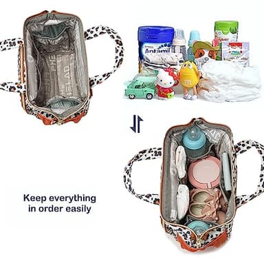 FHELAD Small Diaper Backpack, Leopard Print Insulated Diaper Bag, Multiple Pockets Stroller Accessory, Comfortable Handle for Moms, Stylish Pañaleras para Bebe, Perfect Baby Carrier Bag - Image 2