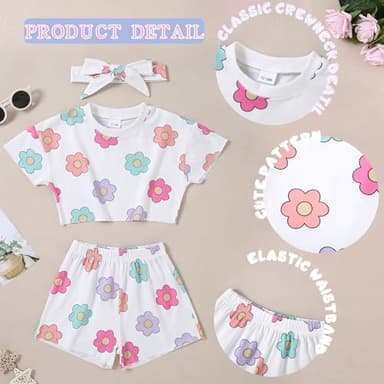 WESIDOM Toddler Girl Clothes Baby Girls Outfits 6M-5T Summer Floral Print Shirt+Shorts+Headband 3pcs Baby Clothing - Image 3