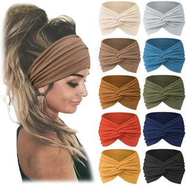 Jesries 10 PCS Women Headbands African Wide Hair Wrap Extra Turban Head Bands for Lady Large Sport Workout Stretch Non-slip Big Hair Bands - Image 1