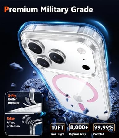 FNTCASE for iPhone 17 Pro-Max Case Clear: Magnetic Transparent Phone Cases with Screen Protector Slim Military Grade Drop Protection Rugged Shockproof Protective Cell Phone Cover (Pink) - Image 6