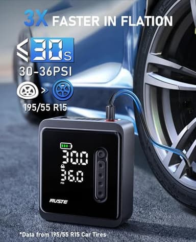 NUSTE Tire Inflator Portable Air Compressor, 150PSI Cordless Air Pump for Car Tires, 3X Faster Battery & 12V DC Dual Power Electric Bike Pump with Pressure Gauge, for Car Bicycle Ball and More - Image 2
