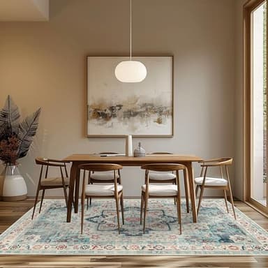 GENIMO 8x10 Area Rugs for Living Room, Machine Washable Non Slip Vintage Rugs, Low Pile Lightweight Chenille Print Rug for Bedroom, Dining Room, Home Office, Turquoise - Image 4