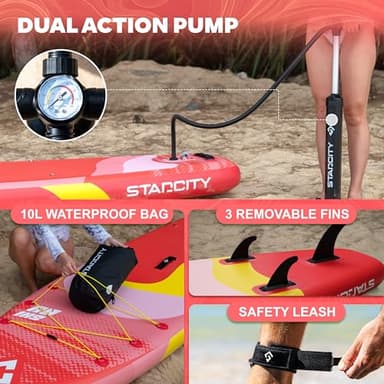 STARCITY 11'*34"*6" Blow Up Paddle Board, Inflatable Paddle Board,Spacious and Stable, Anti Slip and Easy to Operate, Large Size Suitable for Single Person/Family/Pet Use,Sun Red. - Image 5
