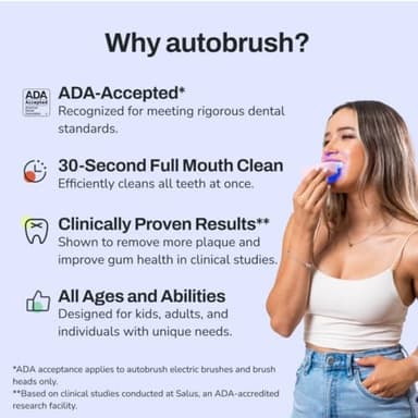 autobrush U Shaped Electric Toothbrush, ADA Accepted, Sonic Pro with Unique 360° Nylon Bristles, 3 Cleaning Modes, Ultrasonic, LED Lights, Rechargeable, Waterproof (Women's Small, White) - Image 2