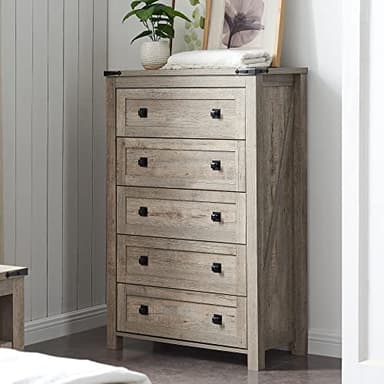 T4TREAM Farmhouse 5 Drawers Dresser Chests for Bedroom, Wood Rustic Tall Chset of Drawers,Dressers Organizer for Bedroom, Living Room,Hallway, Light Rustic Oak - Image 9