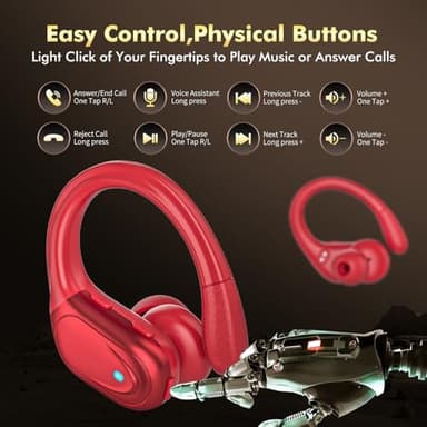 HAOYUYAN Wireless Earbuds, Sports Bluetooth Headphones, 80Hrs Playtime Ear Buds with LED Power Display, Noise Canceling Headset, IPX7 Waterproof Earphones for Workout/Running (Red) - Image 6