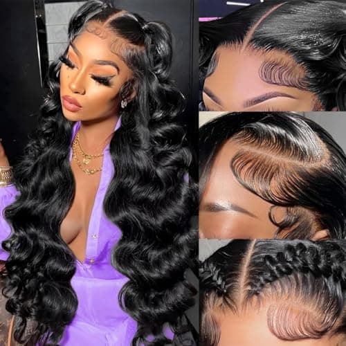 Brofoe 13x6 Lace Front Wigs Human Hair 200 Density Body Wave HD Lace Front Wigs Human Hair Pre Plucked Natural Color Glueless Wigs for Women 34 Inch - Image 1