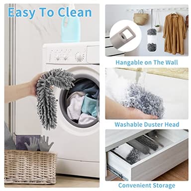 Microfiber Feather Duster with Extension Pole 30 to 100 inches, Reusable,Bendable, Washable Dusters for Cleaning Ceiling Fan, High Ceiling, Blinds, Furniture & Cars, 12PCS - Image 5