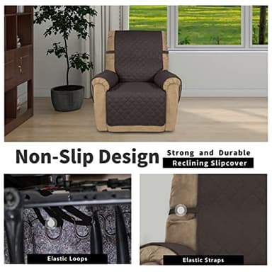 Easy-Going Recliner Chair Slipcover Reversible Sofa Cover Water Resistant Couch Cover Furniture Protector with Elastic Straps for Pets Dog (Recliner 22 inch, Chocolate/Beige) - Image 3