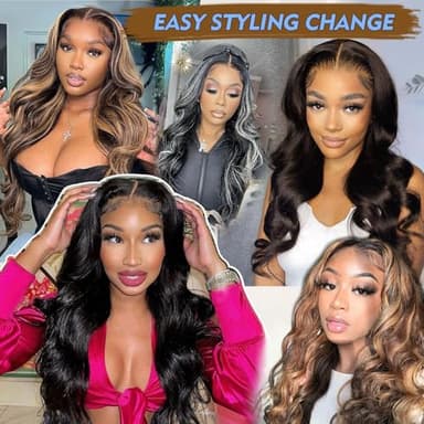 Mayouda Long V Part Body Wavy Wig With Black With Highlight Brown Upgrade U Part Synthetic Water Wavy Wigs for Black Women Full Head Clip In Hair Glueless Synthetic Wigs (Black Mix Brown) - Image 8
