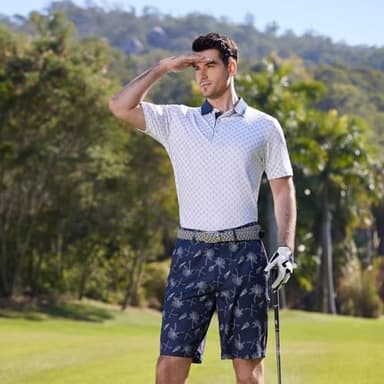 Golf Shirts for Men Dry Fit Short Sleeve Print Performance Moisture Wicking Polo Shirt White - Image 3