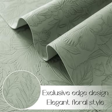 Romanstile Vinyl Placemats Set of 4-12 X 18 Inch - Heat Resistant Non-Slip Embossed Floral Place Mats 100% Waterproof Oilproof Wipeable Faux Leather Table Mats for Kitchen/Dining/Party, GrassGreen - Image 6