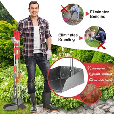 FUSBUNTY Pooper Scooper, Long Handle Dog Pooper Scooper, Heavy Duty Stainless Steel Rake with Tray & Spade Set for Pet Waste Removal, for Grass, Dirt or Gravel - Image 2