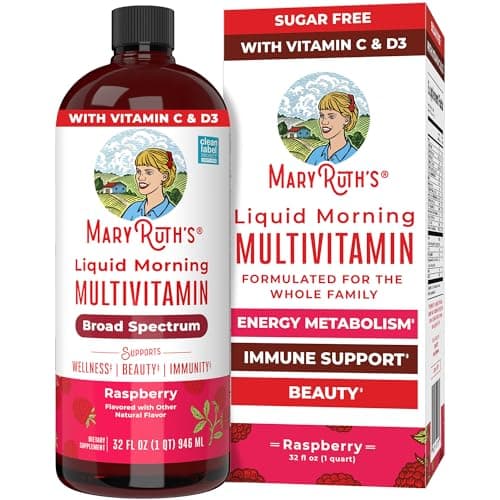 MaryRuth Organics Liquid Morning Multivitamin for Women, Men & Kids | Vitamin A C D E B6 B12 Biotin Zinc | Beauty | Vegan | Non-GMO | Gluten Free | 32 Servings - Image 1