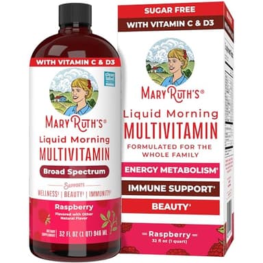 MaryRuth Organics Liquid Morning Multivitamin for Women, Men & Kids | Vitamin A C D E B6 B12 Biotin Zinc | Beauty | Vegan | Non-GMO | Gluten Free | 32 Servings - Image 1