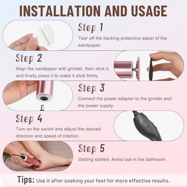 Dermawave Electric Foot File Callus Remover for Feet, Professional Foot Scrubber Sander Grinder for Dead Skin Cracked Heel, Pedicure Tool with 60 Sandpaper Discs for Men & Women - Image 5