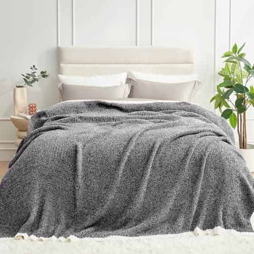 Snuggle Sac Queen Size Bedding Blanket Black, Super Soft Warm Cozy Bed Blankets Oversized Fuzzy Plush Blankets for Bed, Bedroom, Heather Black, 90x90 inches - Image 1