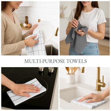 LANE LINEN Cotton Kitchen Towels and Dish Cloths Set, 6-Pack – Absorbent, Quick-Drying Dish Towel, 18" x 28", Soft, Premium Hand and Tea Towels - Grey - Image 6