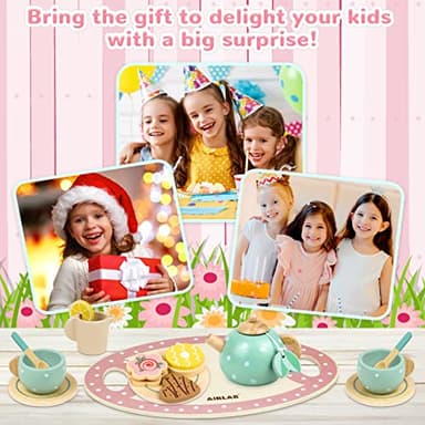 Wooden Tea Set for Little Girls Play Food Pretend Play Kitchen Accessories for 3 4 5 Years Old Girls and Boys Toddler Princess Tea Time Party Food Toys - Image 7